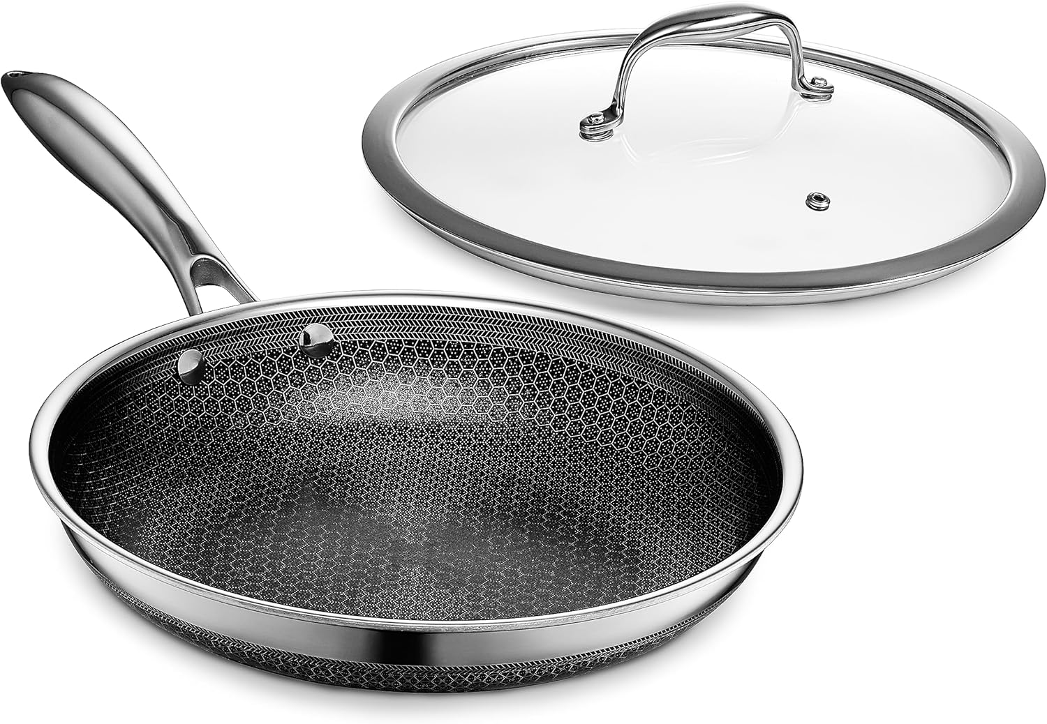HexClad Hybrid Nonstick 10-Inch Frying Pan with Tempered Glass Lid