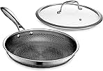 HexClad Hybrid Nonstick 10-Inch Frying Pan with Tempered Glass Lid, Stay-Cool Handle, Dishwasher-Friendly, Oven-Safe Up to 900°F, Induction Ready, Compatible with All Cooktops