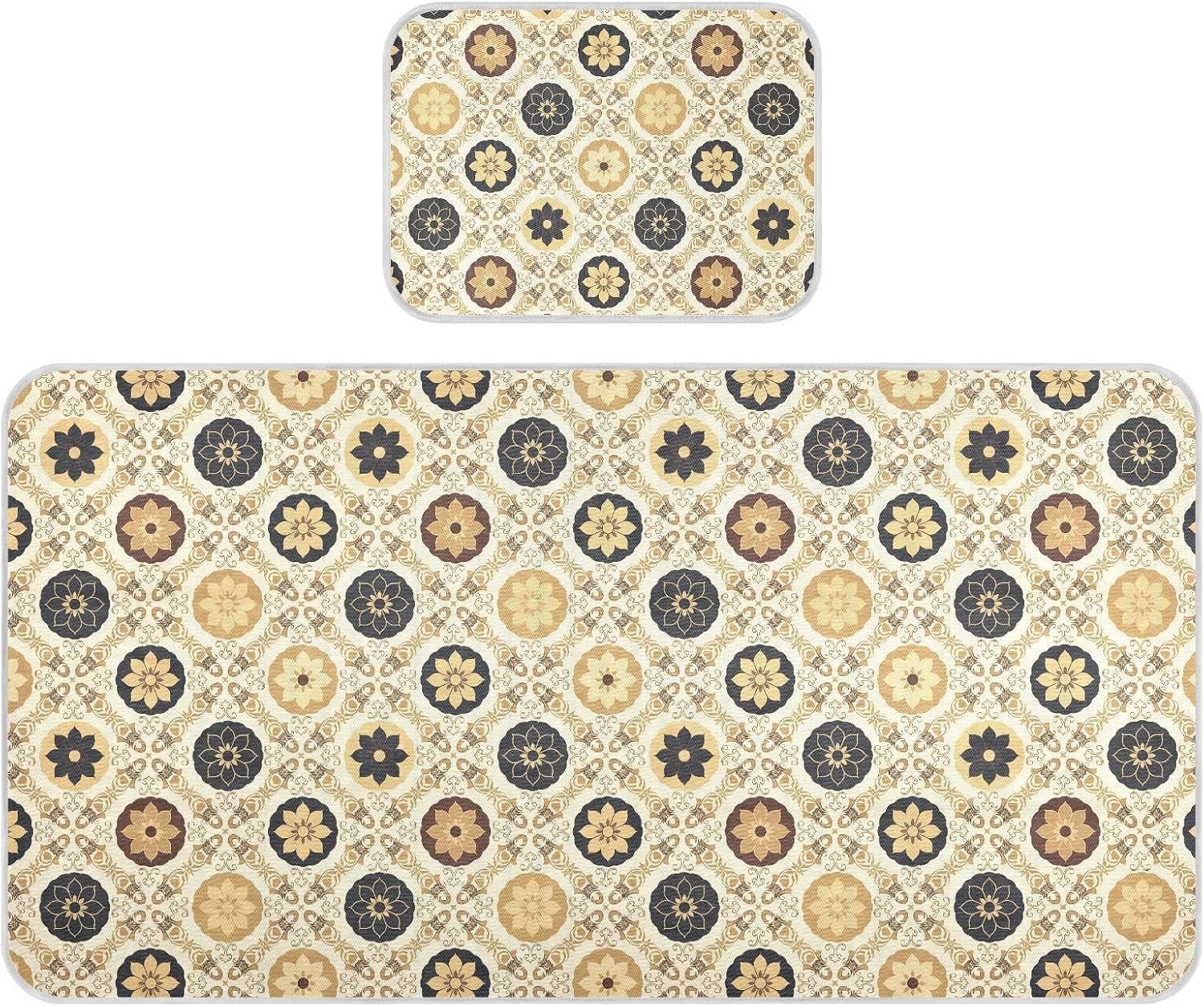 Baby Cooling Mat Vintage Ornamental Floral Ice Silk Breathable Mesh Summer Crib Mattress Pad with Pillowcase, Soft Cooling Sleeping Surface for Infant & Toddler, 52"x28"