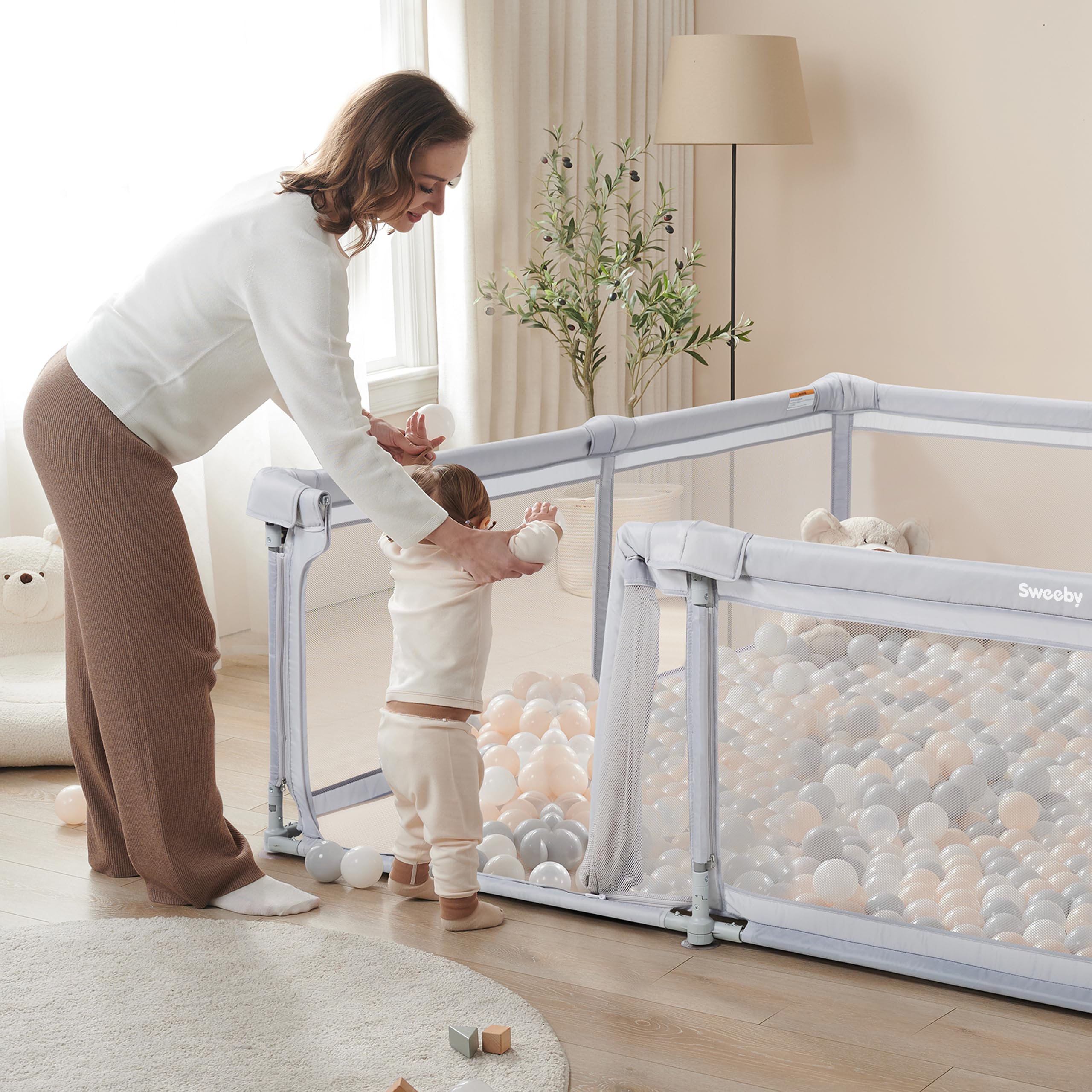 Sweeby Box pieghevole per bambini, con cancello, grigio, 180 x 150 cm