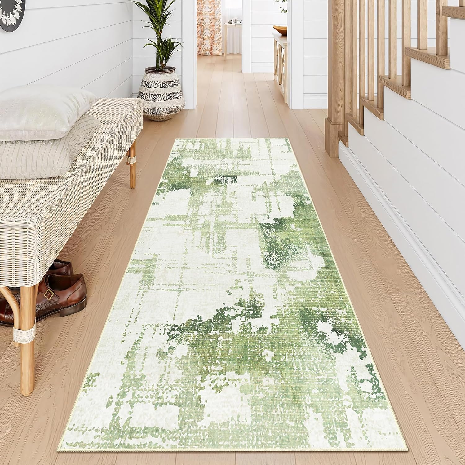 Green Runner Rug 2x6 Washable Rug Runners for Hallway Kitchen,Long Rugs for Bedroom Entryway Bathroom,Non Slip Modern Abstract Floor Carpet