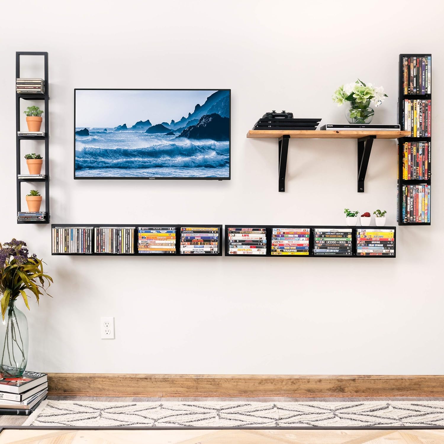 YouHaveSpace CD DVD Storage Shelf for Wall, 34 Inch Cube Storage Media Shelf and Video Game Organizer, Metal Black Wall Shelf : Home & Kitchen