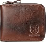 BULLCAPTAIN Portefeuille en cuir véritable en cuir pour hommes RFID Blocage bifold Zip sécurisé autour des portefeuilles Multi carte de crédit