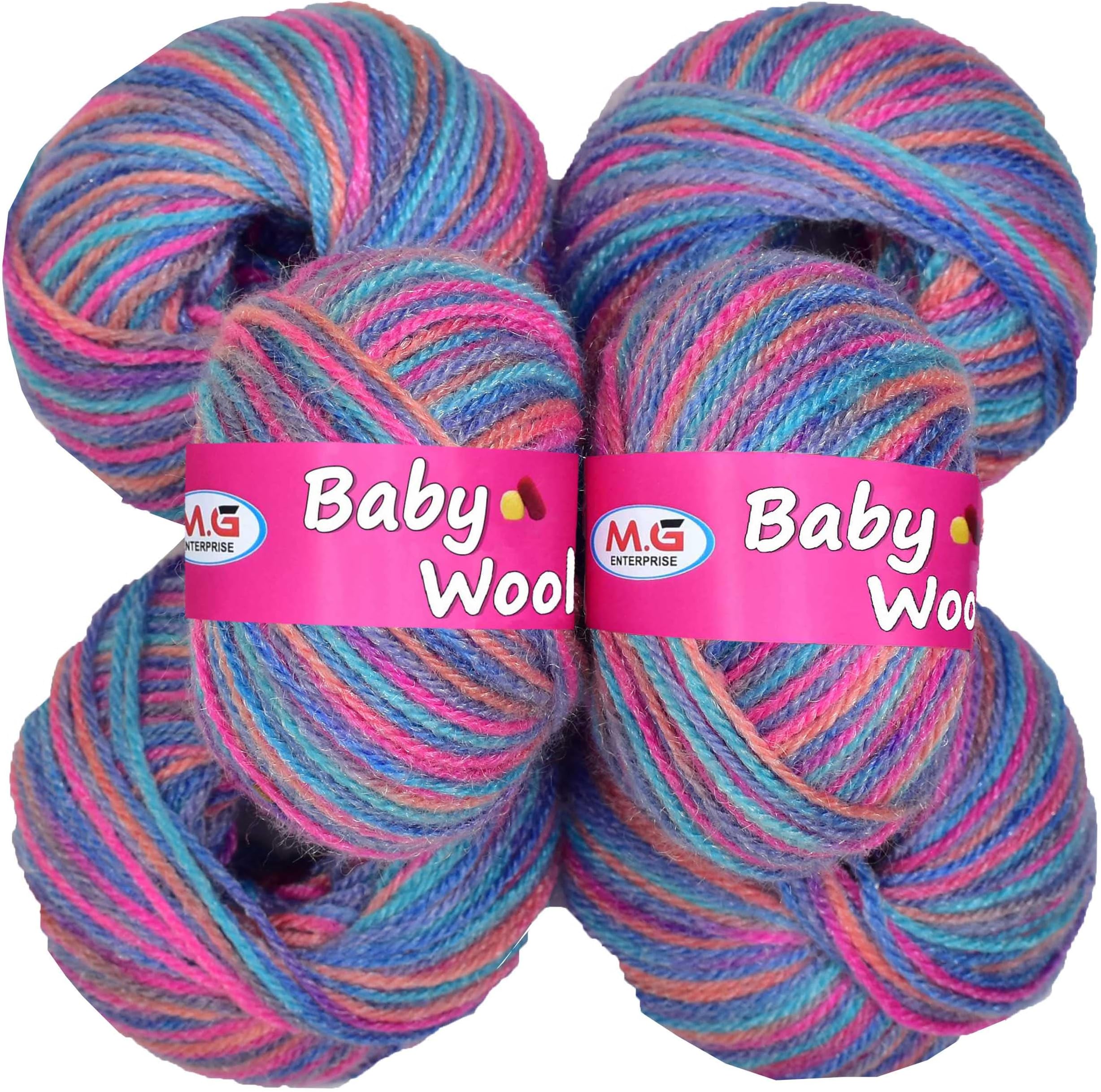 M.G ENTERPRISE Premium Wool 100% Acrylic Wool Multi Primerose (6 pc) Baby Wool M/G Wool Ball Hand Knitting Wool/Art Craft Soft M/G Fingering Crochet Hook Yar DB