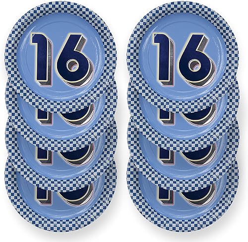 Miniatura 7 de Havercamp Platos de 16 cumpleaños para niños de 7 pulgadas (24 piezas) 24 platos de postre con estampado metálico #16 y bordes de neón.