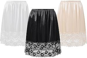 Lace Slips for Under Dresses - 20" Black and White Women's Underskirt Half Slip