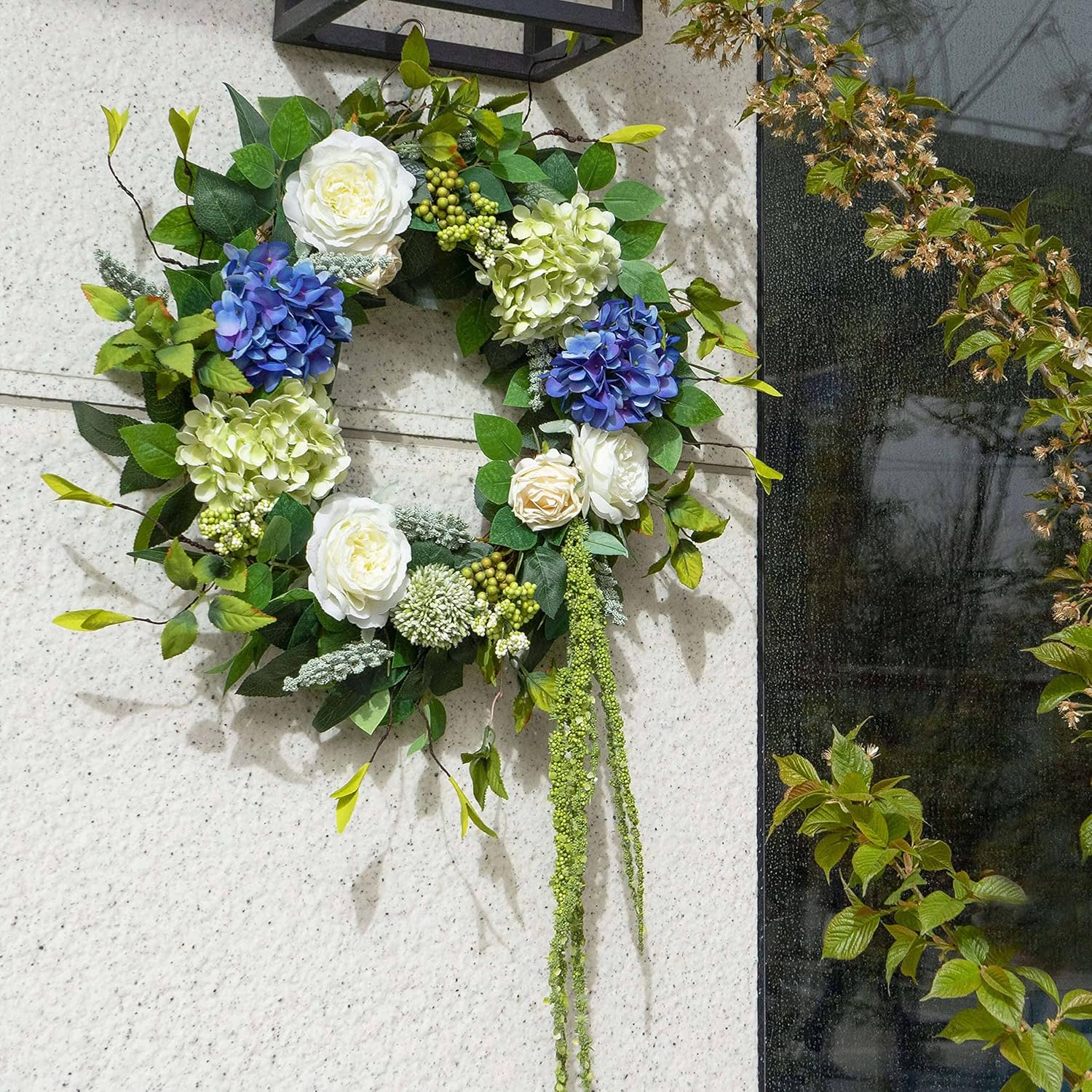 Spring Wreaths for Front Door 24 Inch Summer Wreath with Hydrangea, Rose & Peony Floral Spring Door Wreath with Lush Greenery for Indoor & Outdoor Seasonal Home Decor - Image 5