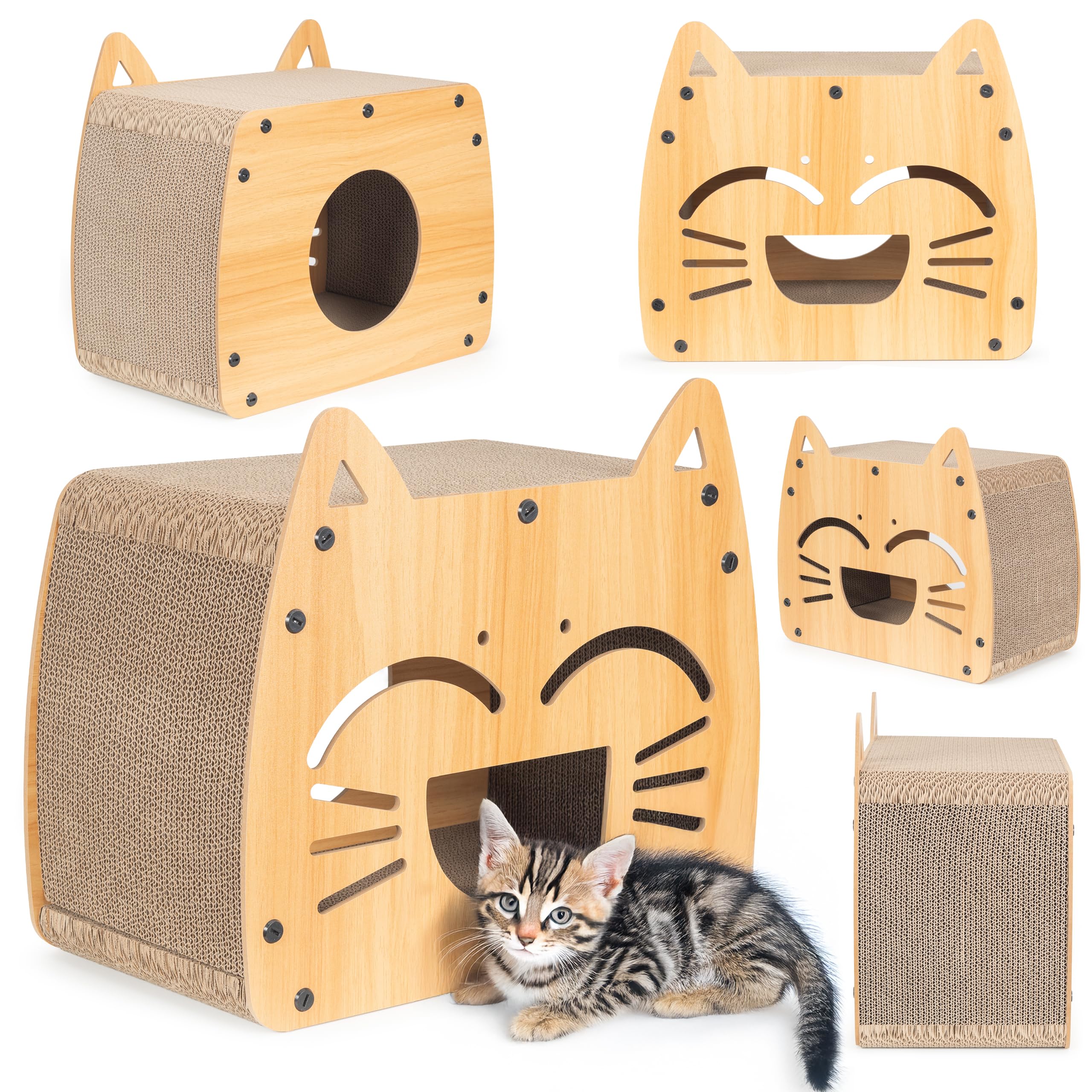 COIL Tonneau à chat, niche pour chat, arbre à chat, lit pour chat, lit pour chat, lit respectueux de l'environnement, carton à griffer, MDF (hauteur : 40 cm)