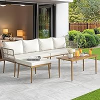 YITAHOME 6-Piece Patio Conversation Set, Rattan Woven Sectional Loveseat with Ottoman & Coffee Table, Boho Beige Outdoor Sofa for Backyard Porch