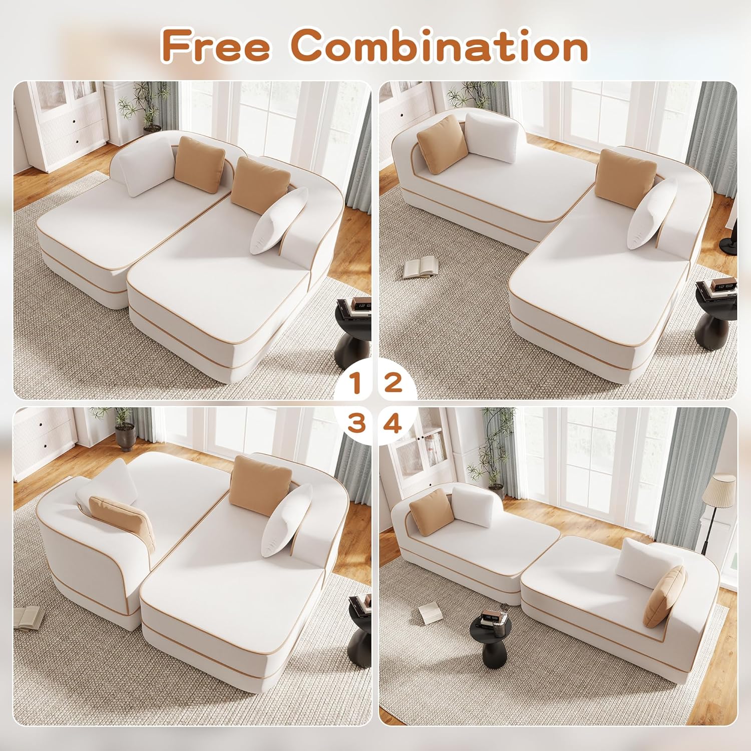 77" Double Chaise Lounge Chair Indoor, Oversized Sectional Teddy Upholstered Boneless Sofa Bed, Deep Seat Sleeper Loveseat Reading Chairs, Cloud Sofas Couches, No Assembly Required (White)