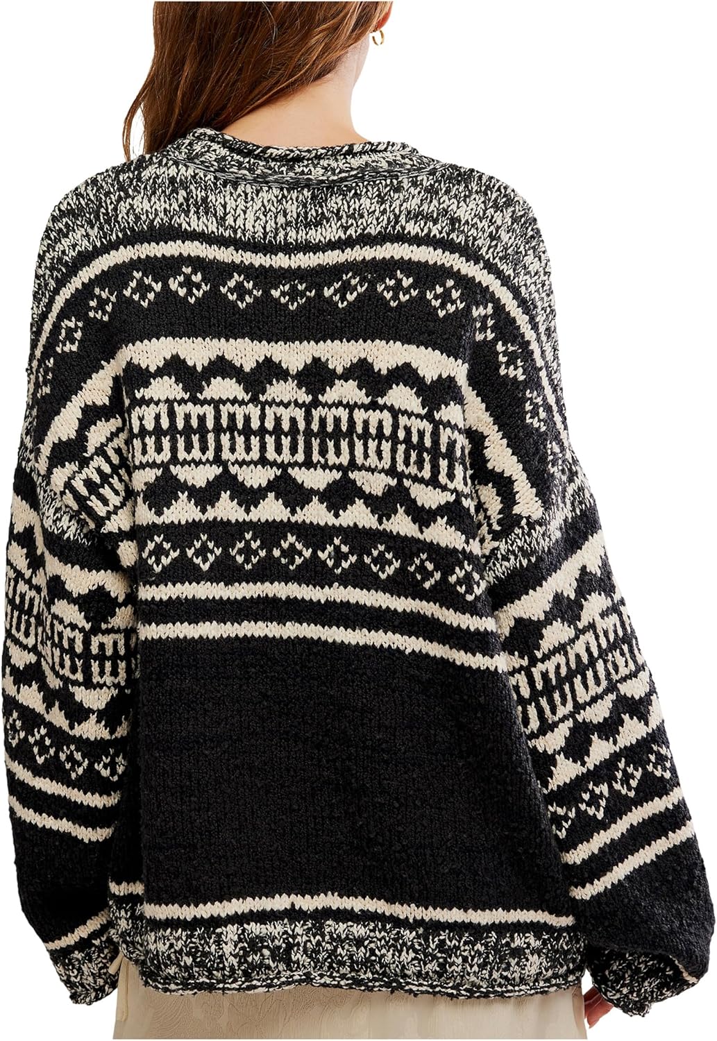 Free People,Dani Pattern Sweater,Black Combo,Small