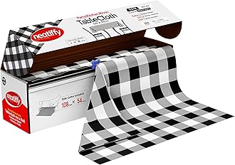 Neatiffy Black Checkered Disposable Plastic Table Cloth Roll | 54 Inch x 108 Ft Waterproof Tablecloth | Rectangle, Square, Round, Oval Tables | Picnic, Party, Banquet, Birthdays, Weddings