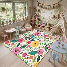 6.6 x 4.6 ft Wildflowers Flower Rug Washable Classroom Non Slip