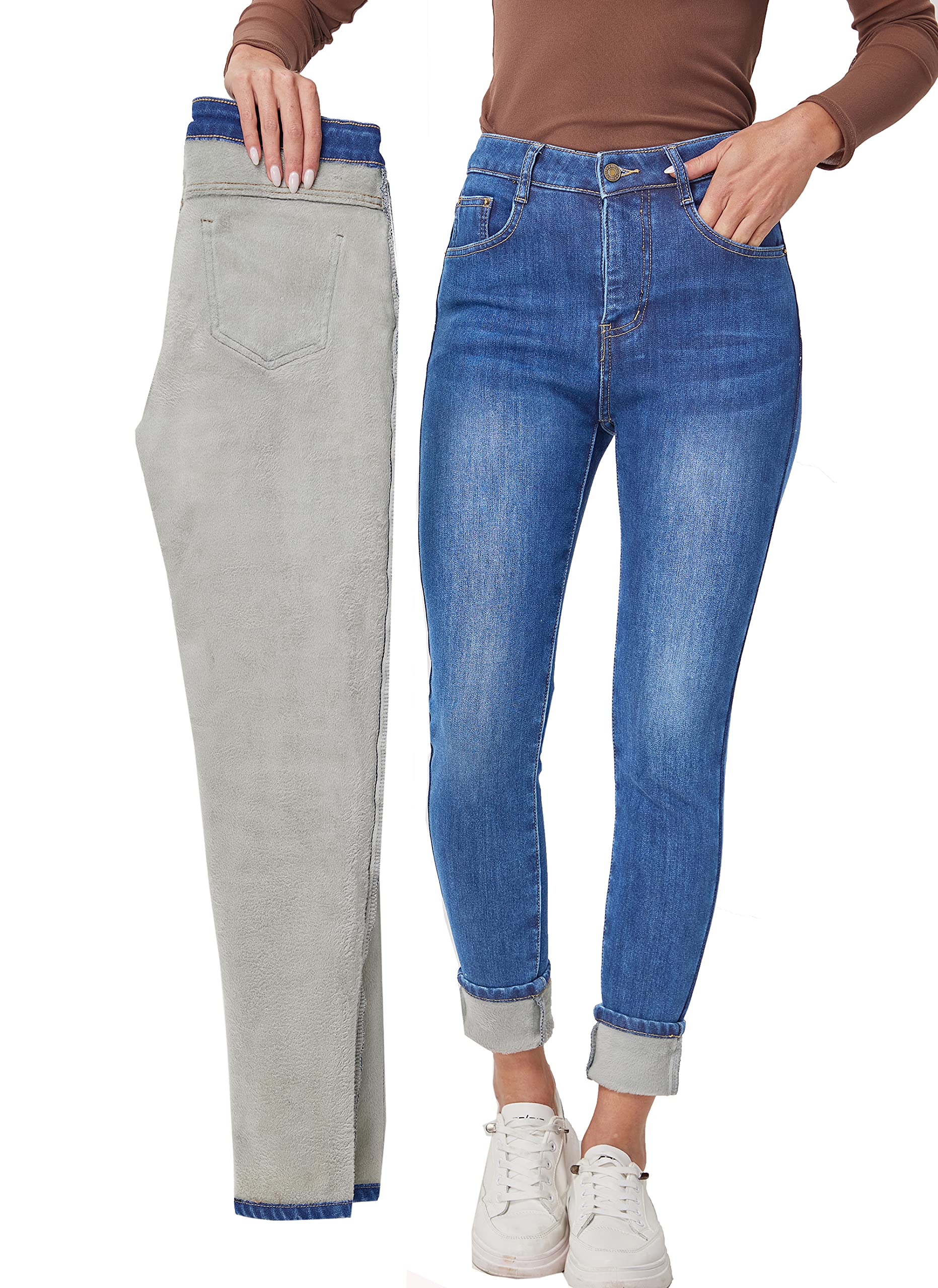 Fakanhui Damen Fleece Gef¨¹ttert Winter Thermo Jeans Hosen Warm Jeans Denim Skinny Jeanshosen