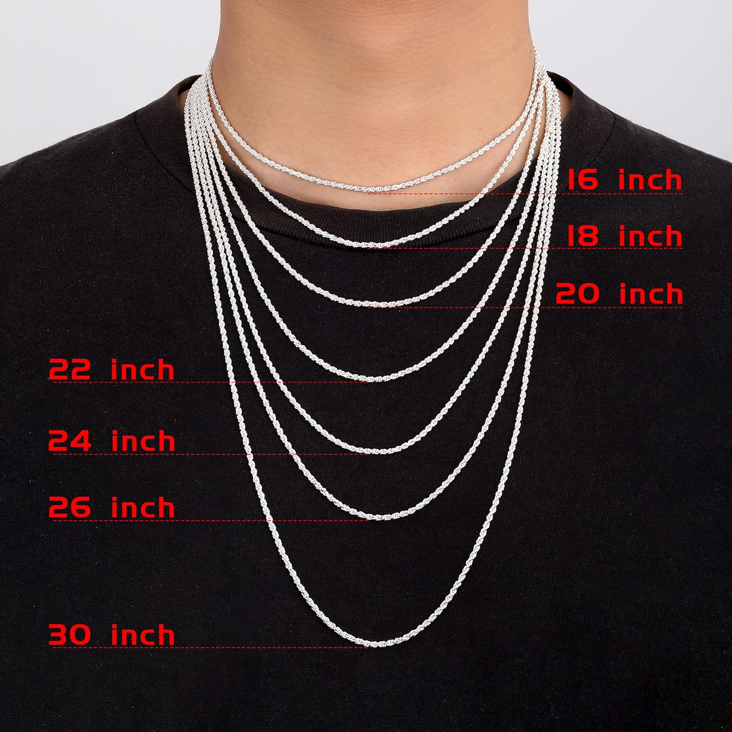 OCHCOH 925 Sterling Silver Clasp 2/2.5/3/4/5mm Rope Chain Necklace for Men Women Diamond Cut Silver Chain Necklace for Men 16-30 Inch - Image 3