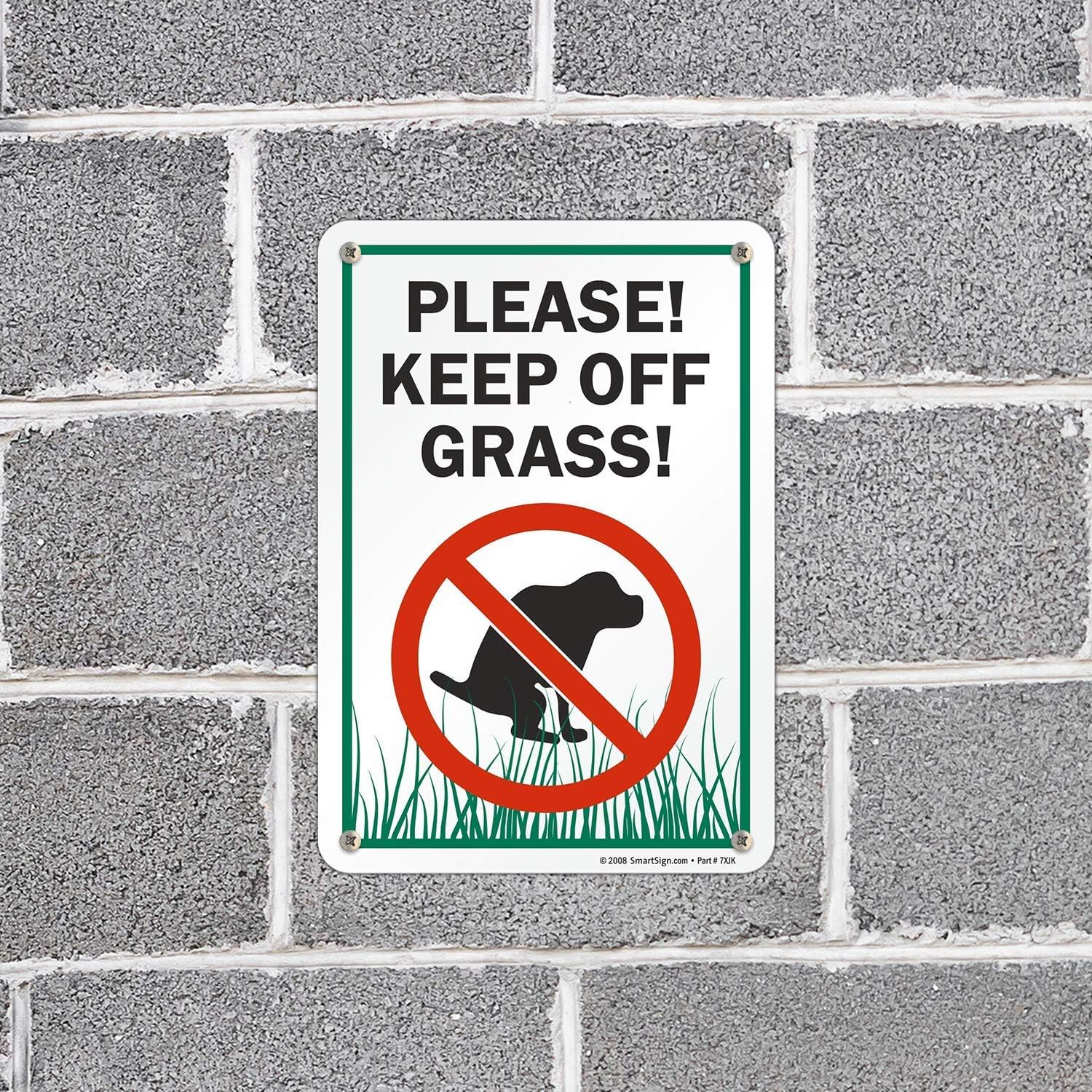 SmartSign - S-5622-PL-10 "Please Keep Off Grass!" No Dogs Sign | 7" x 10" Plastic Black/Green/Red on White