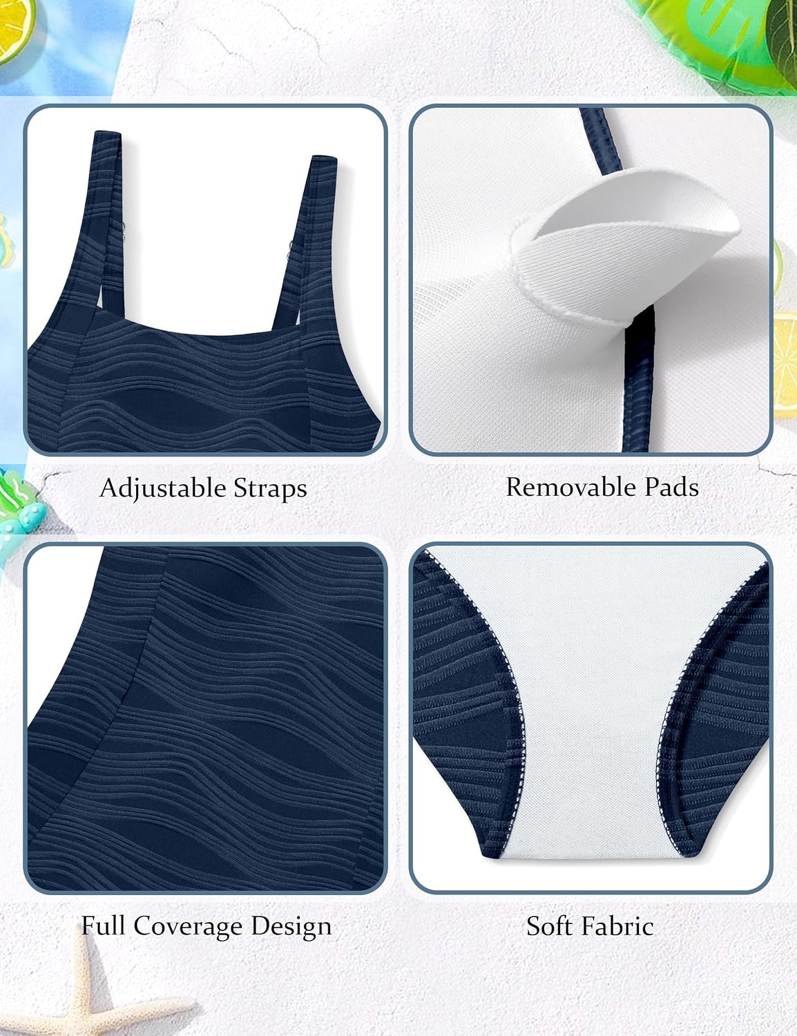 BAVADER Girls Swimsuit One Piece Swimsuits Solid Square Neck Swimwear 9-18y image 5