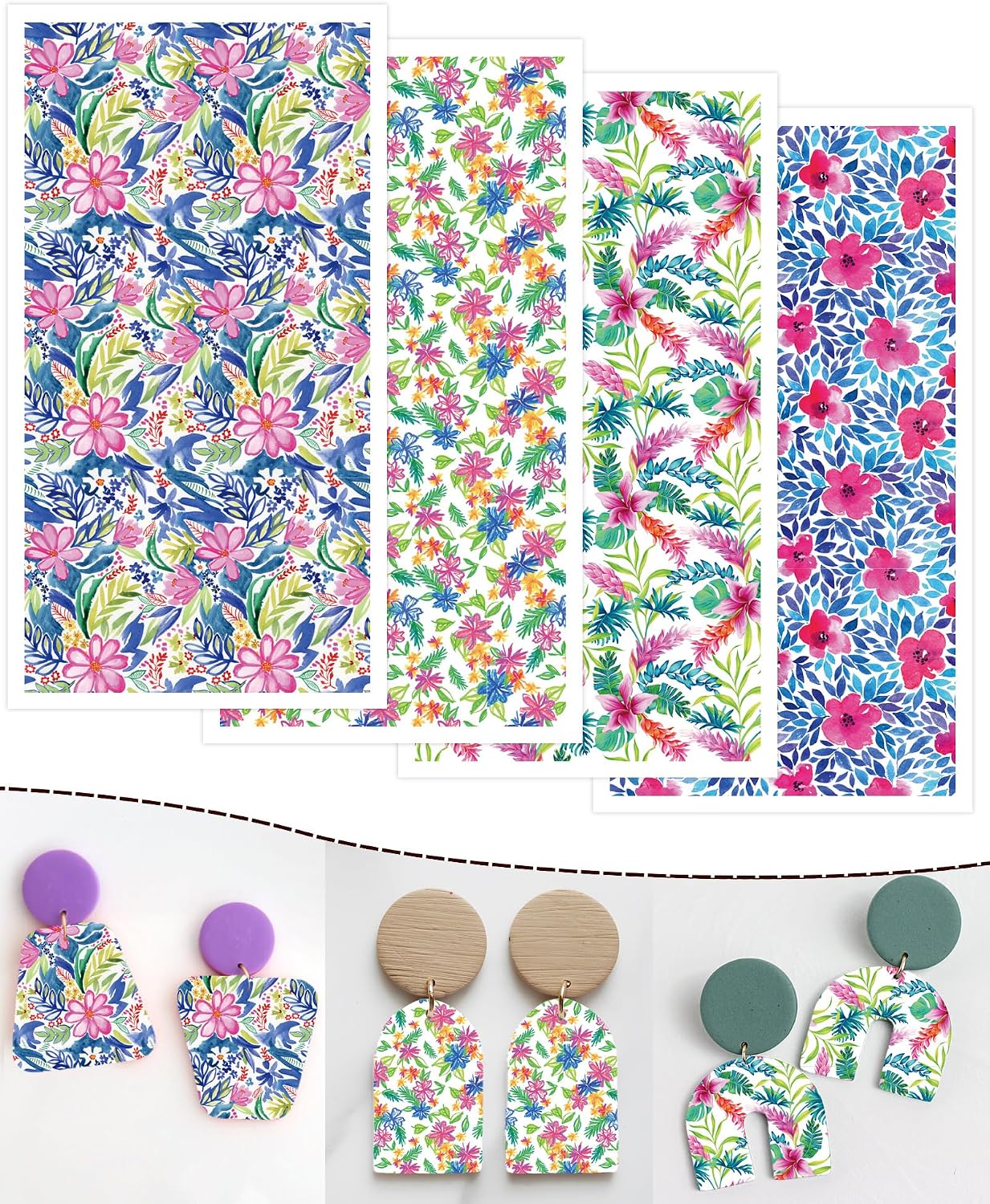 Puocaon Brown Flower Clay Transfer Paper - 18 Pcs Traditional Chinoiserie Art Design Transfer Sheets for Polymer Clay Brown Floral Earrings Design Jewelry Making