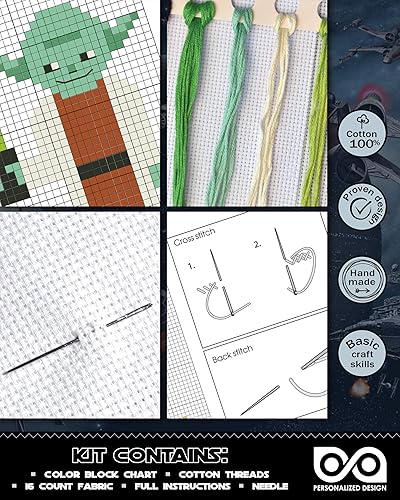Miniatura 3 de Personalized.Design Kit de punto de cruz contado "Star Wars: Master Yoda" - Marcador de libros bordado a mano