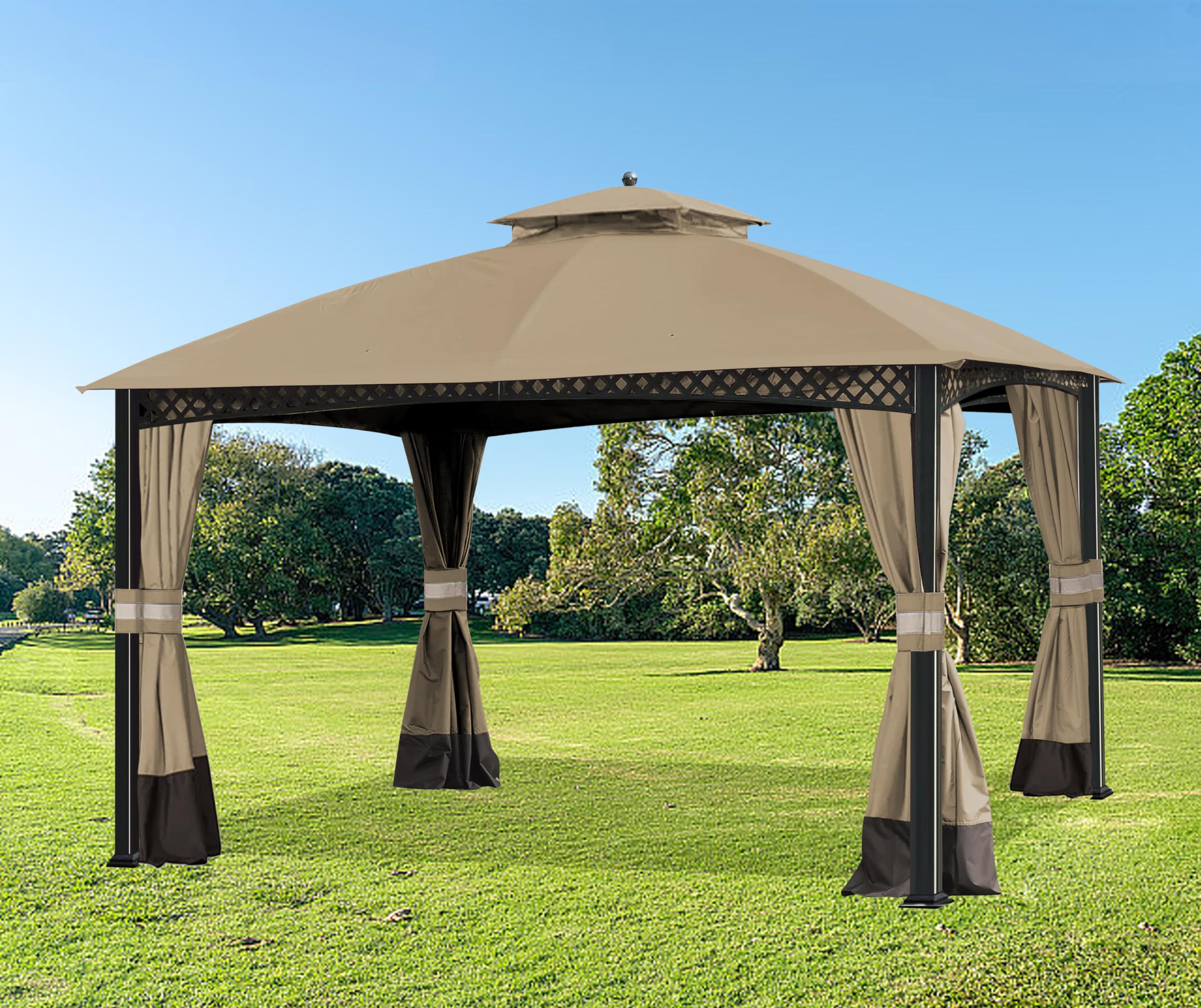 Cubierta de toldo de repuesto para cenador Windsor L-GZ717PST-C, 810213583, South Hampton Gazebo L-GZ659PST, A111011500 (caqui) 7