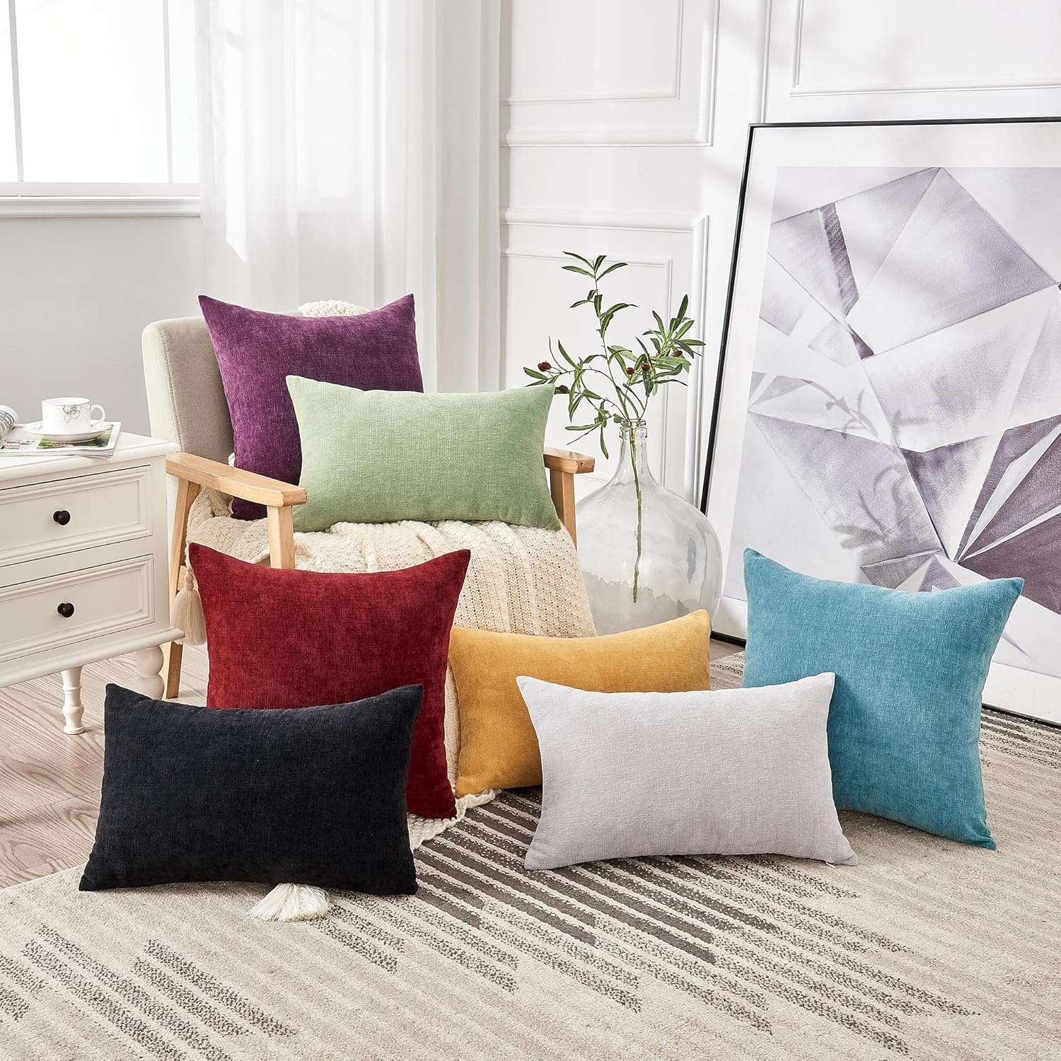 GAWAMAY Lumbar Pillow Cover Decorative Rectangle Throw Pillow Covers 12"x20" Inch Set of 2, Super Soft Chenille Pillowcase for Living Room Bedroom Sofa Couch Cushion Cover Black 30x50cm (No Insert) - Image 8