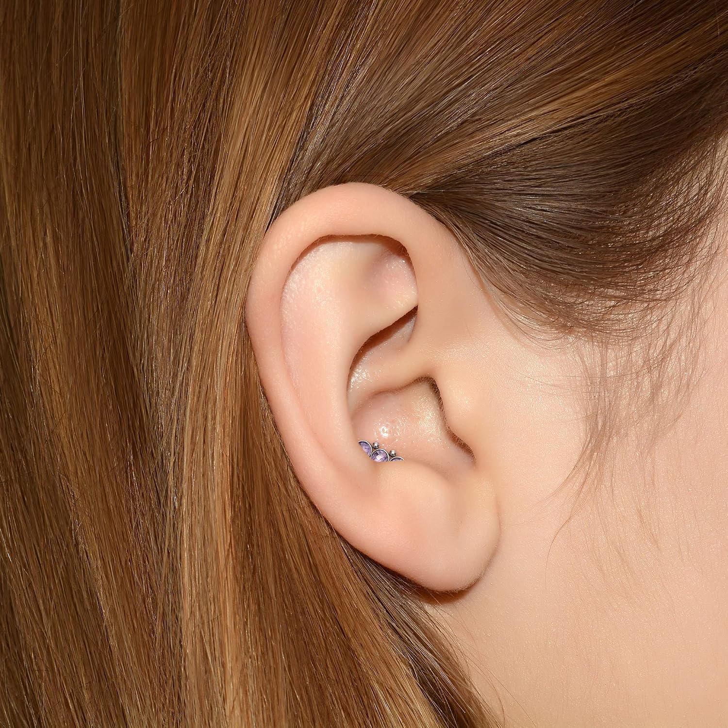 "Cartilage Earring Stud - Titanium Cartilage Jewelry, Cartilage Piercing CZ Curved Bar"