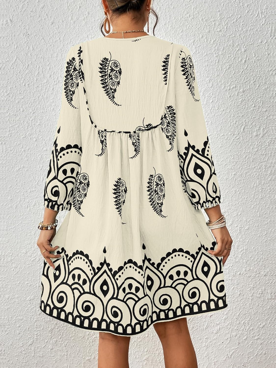 Eddoyee Women Casual Summer Dress, V Neck 3/4 Sleeve Boho Floral Print Flowy Loose Beach Vacation Dress - Image 3