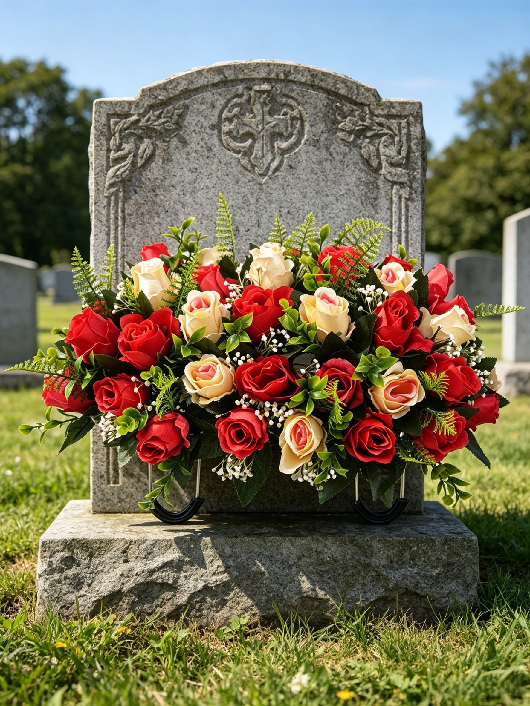 Flores de seda para lápidas planas