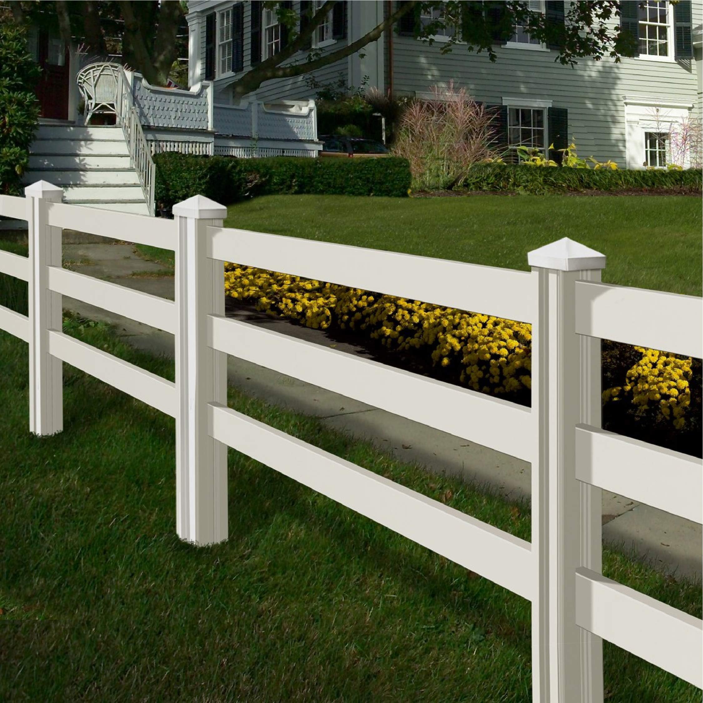 WamBam Traditional 4 by 7-Feet Premium Vinyl Ranch Rail Fence Sections with 2 Posts/Caps