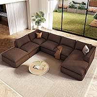 Vesgantti 141.7" Oversized Modular Sectional Sofa, 7-Seater Deep Seat Cloud Couch with Chaise & Ottoman, Corduroy, No Assembly, Dark Brown