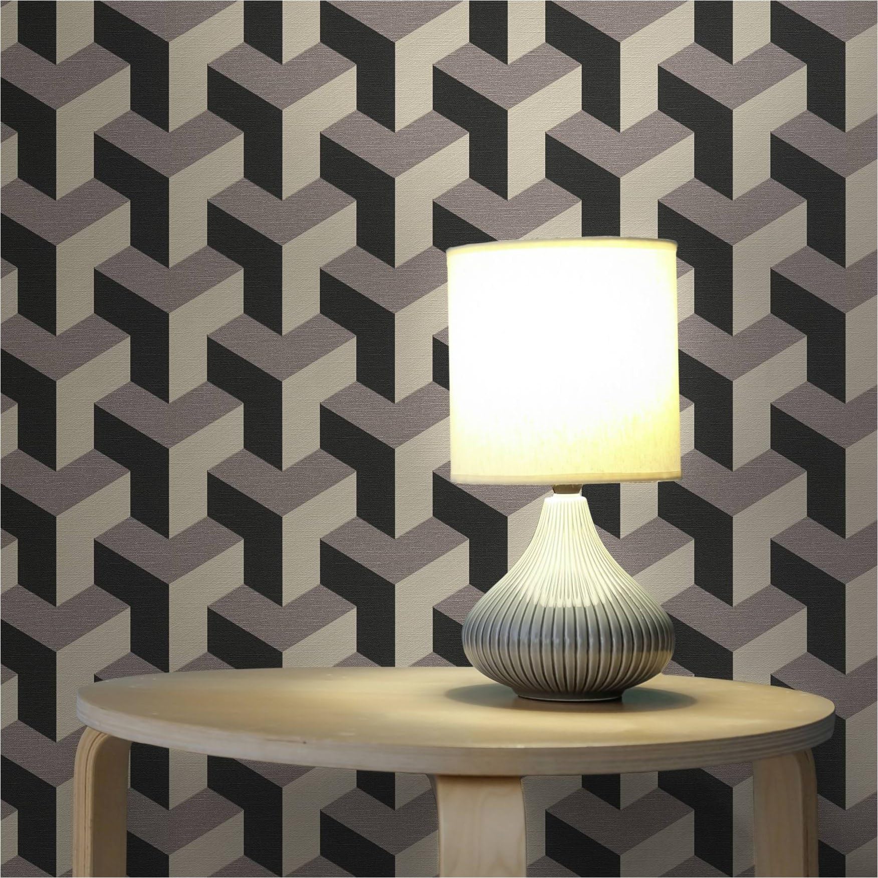 Papier peint non tissé beige noir métallisé haut de gamme aspect graphique M1