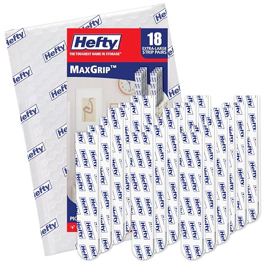 Hefty Picture Hanging Kit - 18 XL Pairs, Holds Up to 20 Lbs | Picture Hangers & Kit for Home Decor - Picture Hanging Hardware for Superior Adhesion on Frames, No Nails