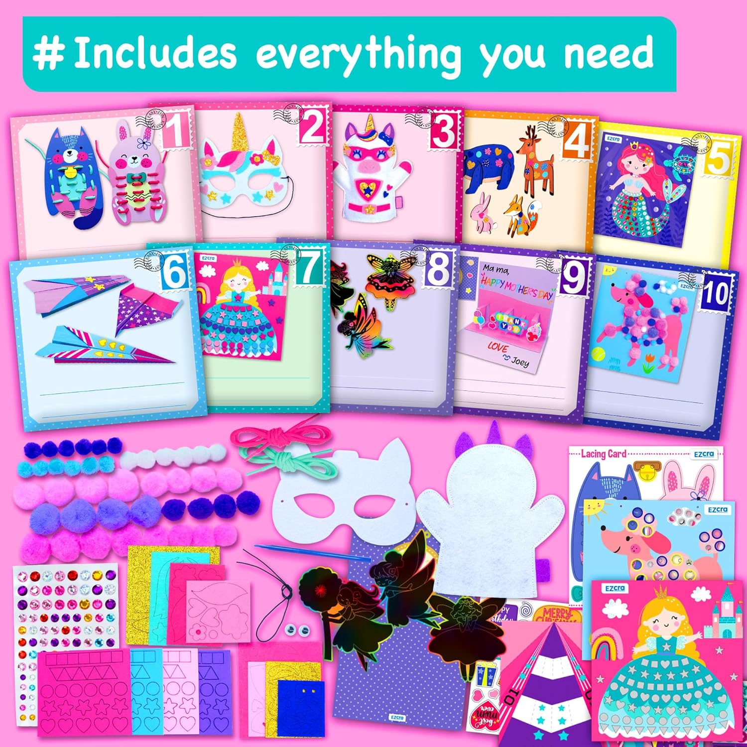 EZCRA Unicorn Craft Kits for Kids Ages 4-8 – 21 Projects in 1 Craft Box for Kids – All Inclusive No Mess Arts and Crafts Kit, Educational Activity Box for Girls