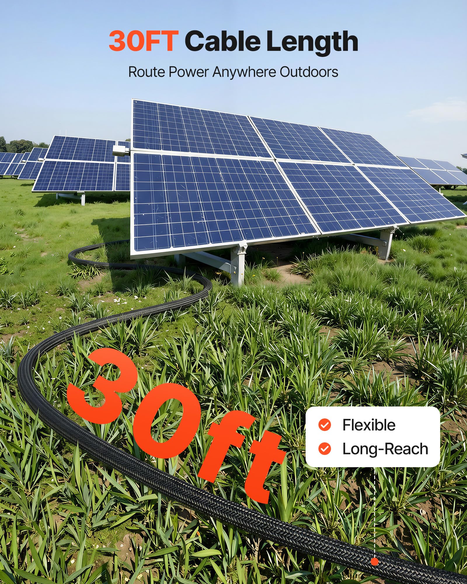 VEVOR Cavo di Prolunga per Pannello Solare Cavo per Modulo Pannello Solare 6 mm² Prolunga con Connettori MC4 9,14 m per Uso Esterno Auto Camper Guaina Protezione Ignifuga Impermeabile IP67 1500 V CC
