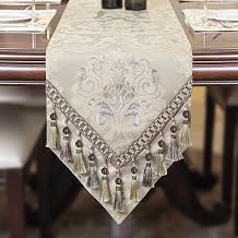 Loom and Mill Luxury Table Runner 108 Inches Long, Floral Jacquard Damask Dining Table Runner with Multi-Tassels for Dining Room Dresser Party Banquet Holiday DecorationsLight Apricot, 13*108 inch