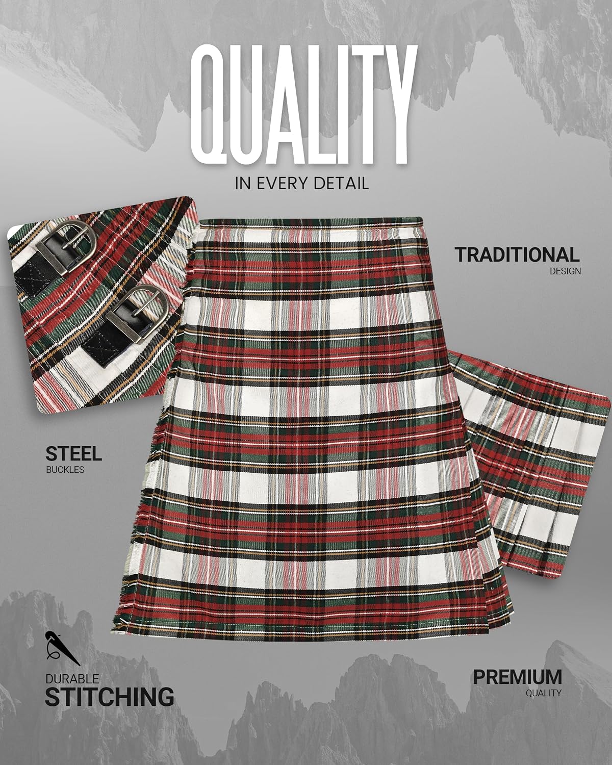 Kilt for Men I Scottish Tartan Kilt Polyviscose 8 Yard Traditional Mens Kilt