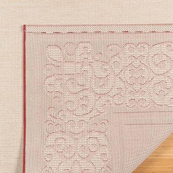 Gertmenian Indoor/Outdoor Flatweave Area Rug - 6x9 Medium, Stain & UV Resistant, Ideal For Deck, Patio, Poolside, Mudroom - Abstract Border, Red Tan, 22969