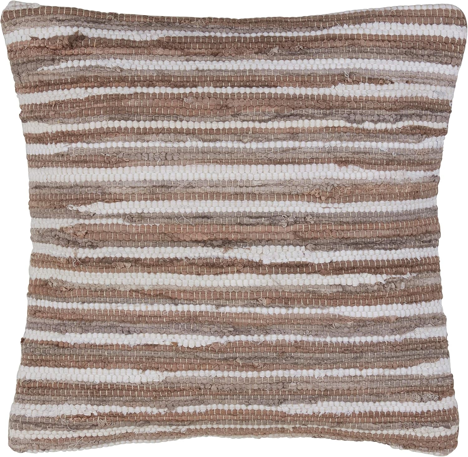 Fennco Styles Prakrti Collection Bohemian Chindi Woven 100% Pure Cotton Down Filled 18 x 18 Inch Throw Pillow with Case & Insert – Natural Accent Pillow for Couch, Bedroom and Living Room Décor