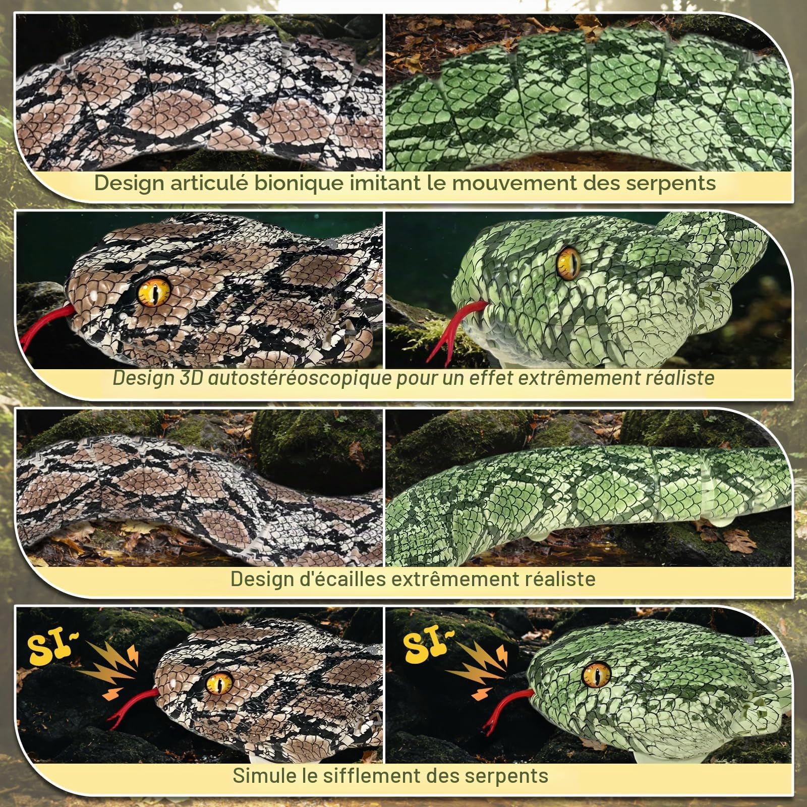 HILKKET Serpent Télécommandé 64cm Python Radiocommandé Jouet Farce RC Serpents Sol Eau 5 km/h Jouets Aquatiques Enfant 3 Ans+