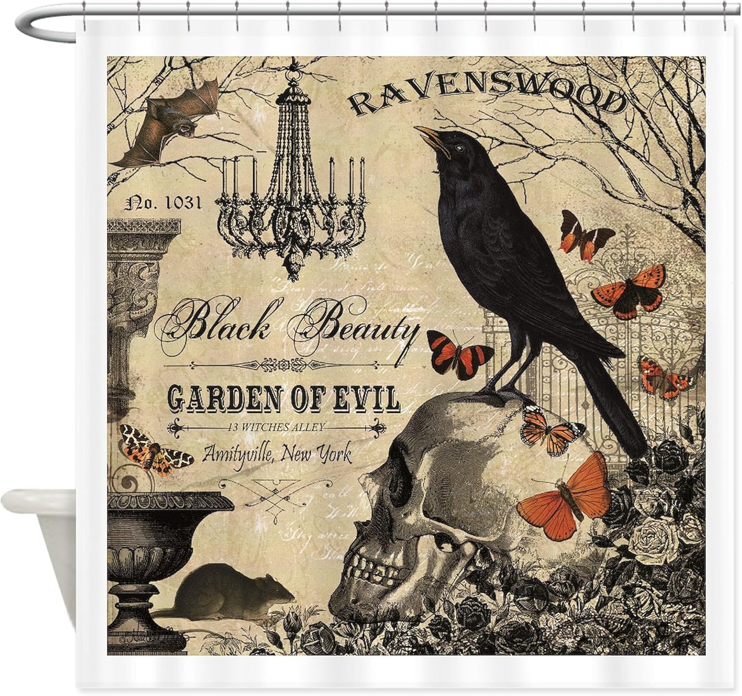 CafePress Modern Vintage Halloween Decorative Fabric Shower Curtain