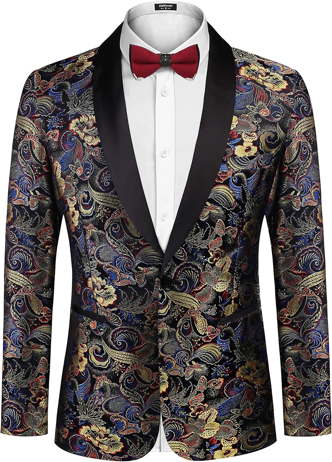 COOFANDY Men's Floral Tuxedo Jacket Luxury Embroidered Stylish Suit Blazer Jacket for Wedding Party Dinner Butterfly-black Small