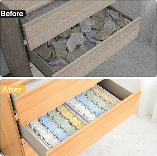 Miniatura 29 de Joyoldelf Organizador de cajones para calcetines, organizador de ropa interior, organizador de 16 celdas de tela, cajas de almacenamiento para Beige