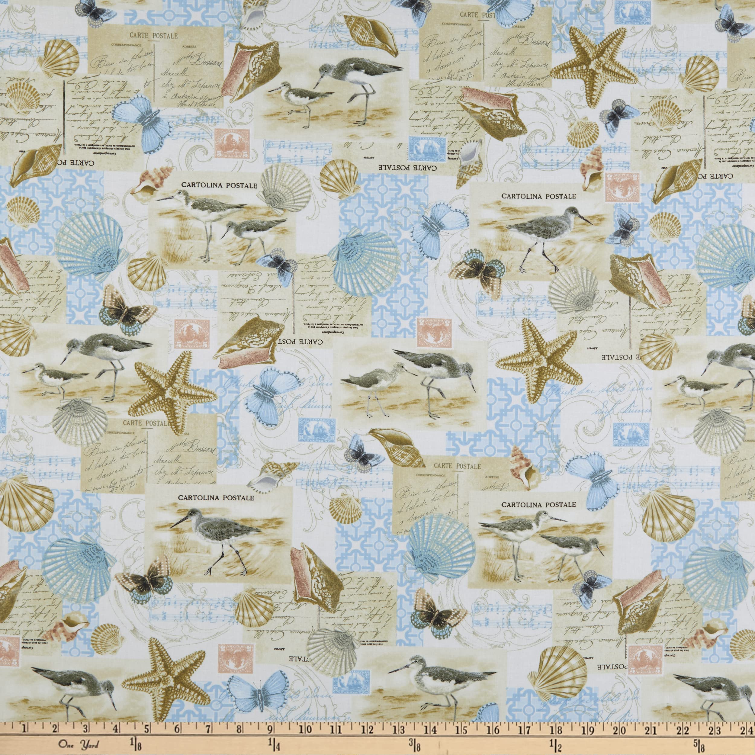 TIMELESS TREASURESOcean Breeze Mixed Coastal Motifs Natural, Fabric by The Yard
