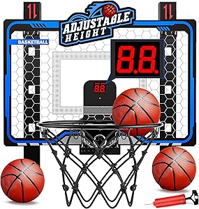 HopeRock Indoor Basketball Hoop Toys for Kids, Adjustable Height Basketball Hoop Over The Door, Mini Hoops with Scoreboard, Basketball Toys Christmas Birthday Gifts for Boys Age 4 5 6 7 8 9 10 11 12+