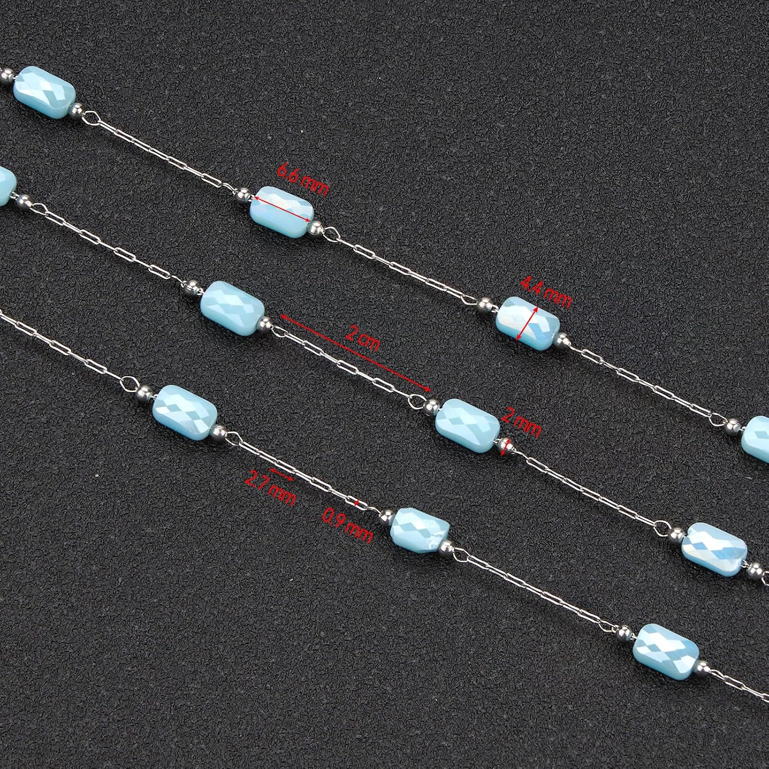 UMAOKANG 13 Feet Light Blue Crystal Chain for Jewelry Making Stainless Steel Link Chains on Spool with Jump Rings and Lobster Clasps - Image 3