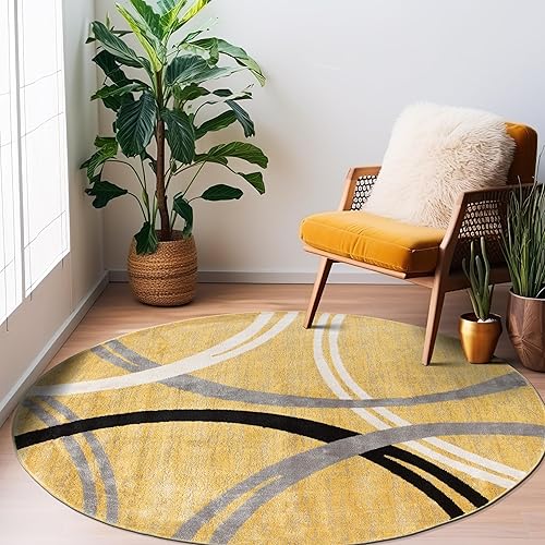 Miniatura 185 de Rugshop - Alfombra moderna con diseño de círculos ondulados Marrón