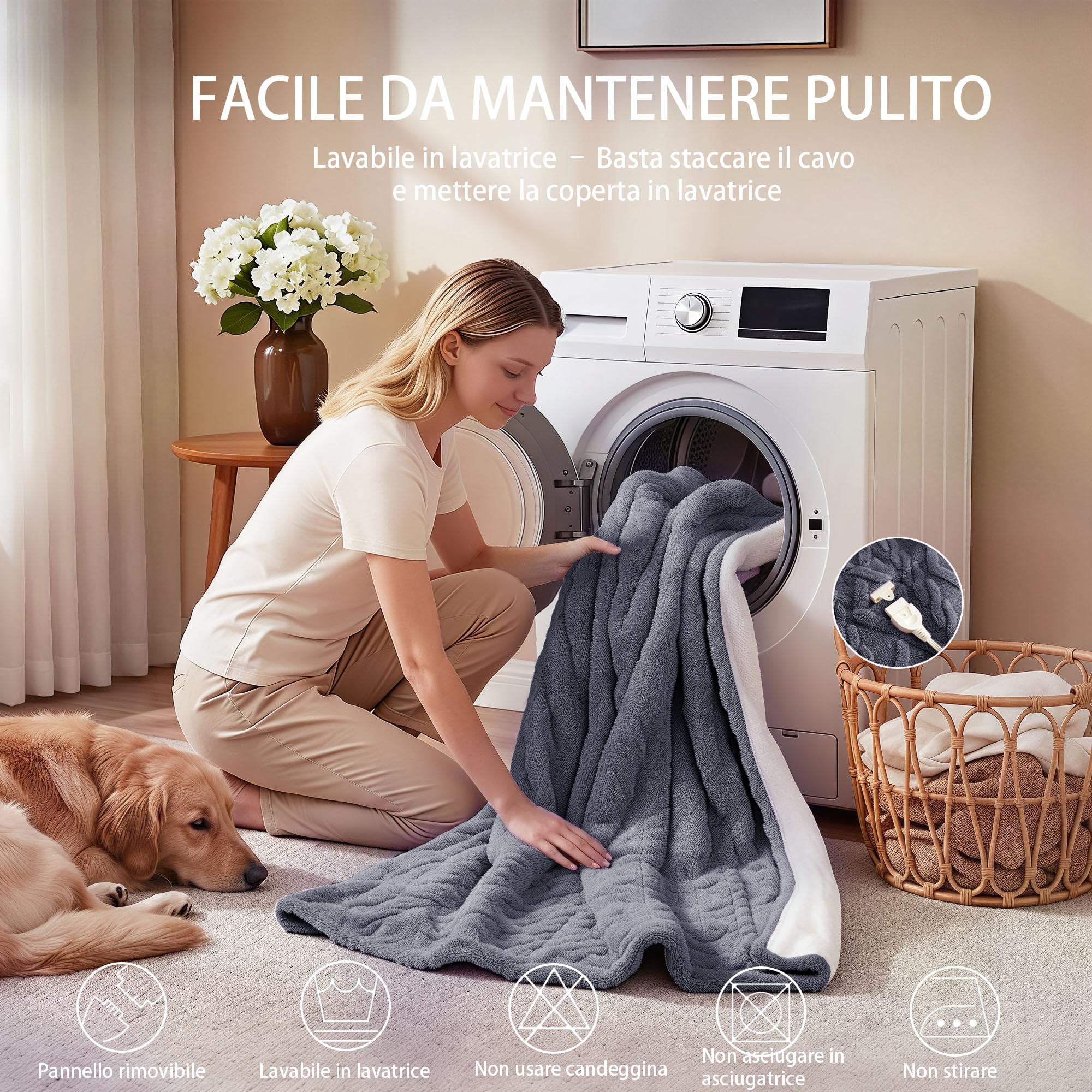 Coperta Elettrica 150x200cm, Morbida e Lavabile Comodo, Grigio | 9 Livelli di Temperatura ,10H Spegnimento Auto,Coperta Riscaldante Elettrica,Riscaldamento Rapido, Per Casa e Ufficio