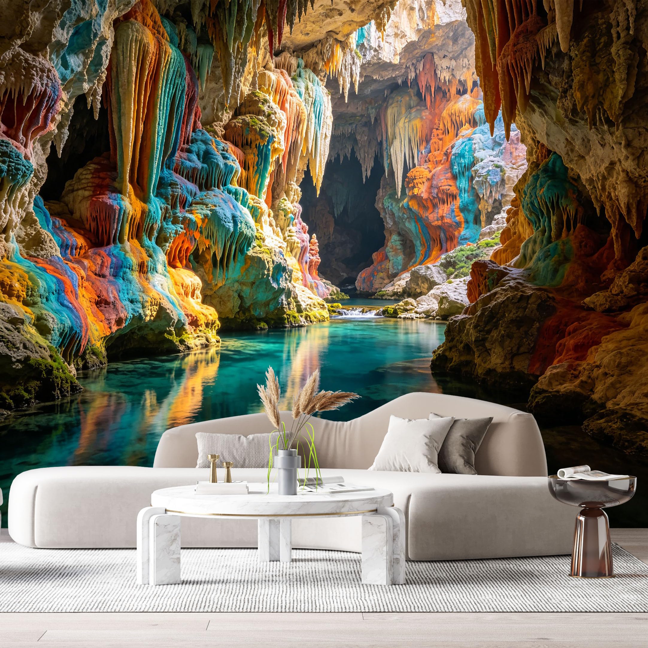 Custom Size Wall Murals Colorful Underground Cave Stalactite Lake Landscape 3D Trompe L'Oeil SelfAdhesive Wall Fabric Removable Large Wallpaper for Photo Living Room