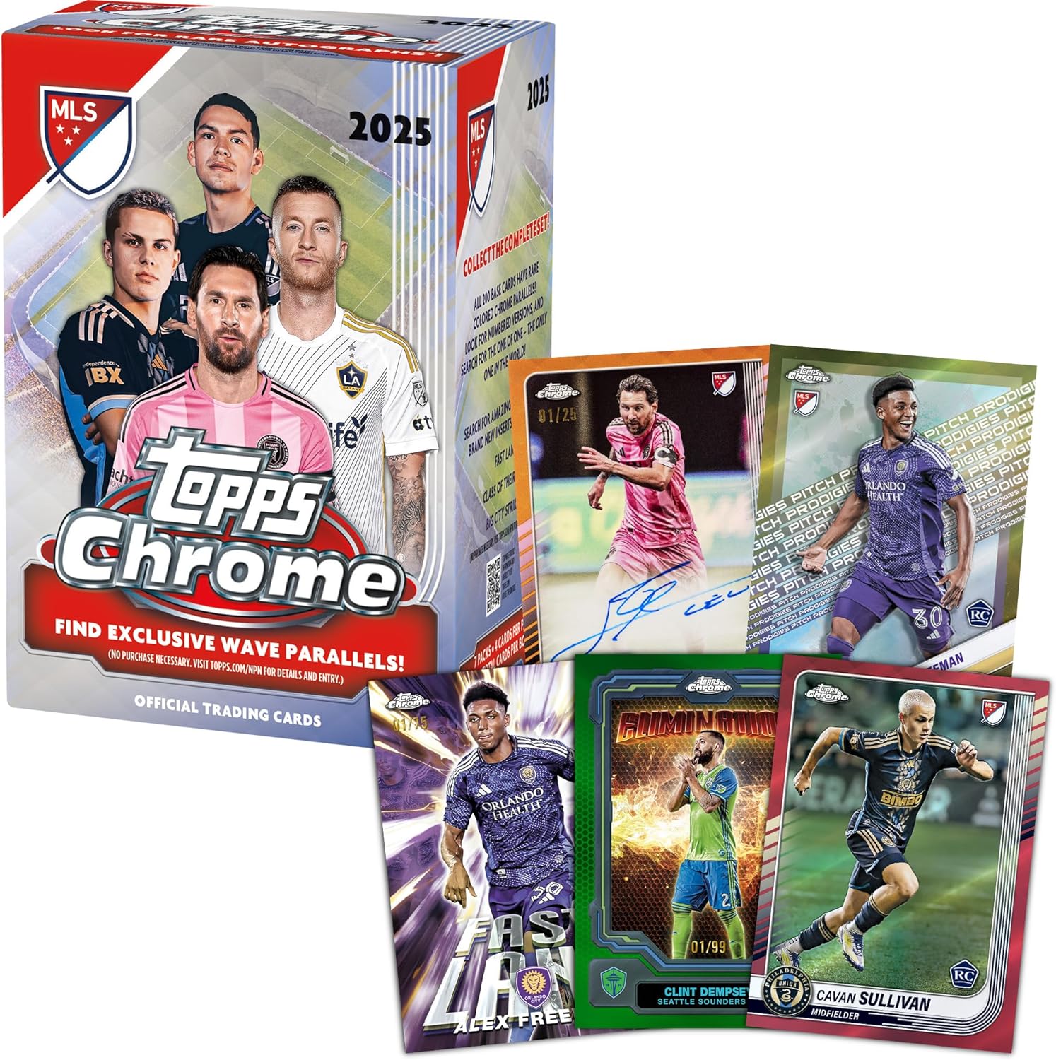 Topps Chrome MLS 2025 - Factory Sealed - Value Box and 35pt 3x4 Top Loaders, 100 Count - Standard Size Clear Rigid Card Holders for Trading Card Protection