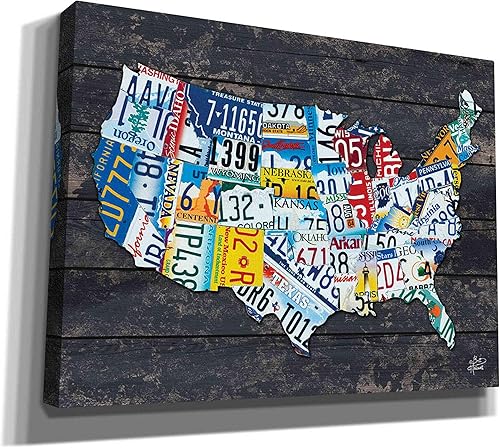 Miniatura 6 de 'Mapa de matrícula de Estados Unidos' por Britt Hallowell, arte de pared en lienzo, 16 x 12 pulgadas